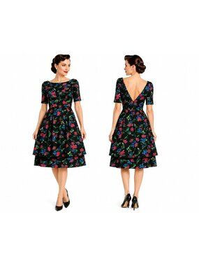 vintage 1960s SUZY PERETTE DRESS XS floral fit flare cocktail dramatic party